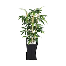 Yapay Çiçek Deposu Yapay Yapraklı Ahşap Saksıda Bambu Ağacı Tanzim 5 Gövdeli 130 Cm