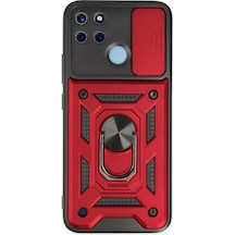 Realme C25y Uyumlu Kılıf Pars Lens Yüzüklü Silikon - Kırmızı