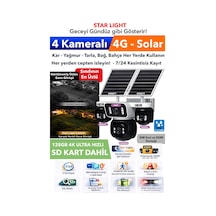 4 Kamera 20mp Güneş Enerjili 4g Güvenlik Kamerası Startlight Üstün Gece Görüşlü 128gb Sd Kart