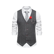 Cosy Up Erkek 4 Düğme Resmi Yün Karışımı Tüvit Pin Şerit Yelek Koyu Gri