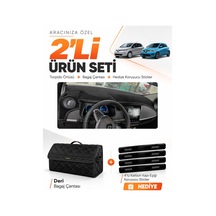Renault Zoe 2012-2024 Uyumlu Torpido Örtüsü + Deri Bagaj Çantası + Sticker Seti - Siyah