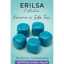 Sertifikalı Tamburlanmış Doğal Firuze Taşı Kütle 30-35 Mm Koruma Ve Şifa Taşı Mavi