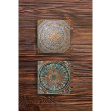 Taş Bardak Altlığı Lotus, Yaşam Çiçeği Baskılı 2'li Set Stone Coasters Çok Renkli