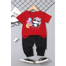 Uyguntarz Çocuk Sweet Dream Panda Alt - Üst Eşofman Takımı Kırmızı