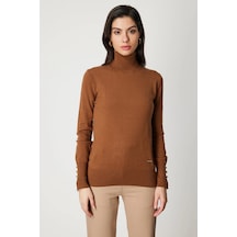 On Fashion Kadın Kahverengi Boğazlı Kazak 63503 Kahve