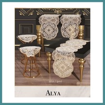 Bezos Salon Takımı 5 Parça Dantelli Masa Örtüsü Runner Seti Alya Model - Gold Mac