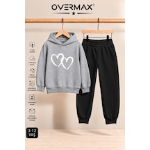 Overmax Çift Kalp Baskılı Çocuk Kapüşonlu Sweatshirt Eşofman Takımı 3-12 Yaş Gri Üst-siyah Alt - 923598938 Gri Üst-siyah Alt