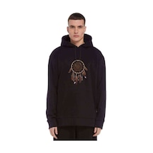 Düş Kapanı Baskılı Siyah Erkek Örme Kapşonlu Sweatshirt (531052554)
