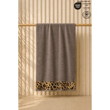 Leopar Plaj Havlusu %100 Pamuk Sertifikalı Deniz & Havuz Havlu Kahverengi 70x140cm Koyu Kahve