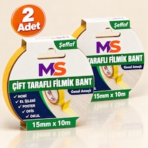 2 Adet Çift Taraflı Filmik Bant 15 Mm X 10 Metre Şeffaf Yapışkanlı Hobi Bandı El Çok Amaçlı Bantları