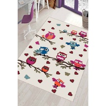 Çok Renkli Kaymaz Tabanlı Baykuşlu Çocuk Halısı Kd043n11