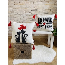 Swita Home Punch İşlemeli 2'li Dekoratif Özel Tasarım Kırlent Kılıfı Panç Antrasit - Beyaz