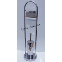 Paslanmaz Ayaklı Lüx Tuvalet Kağıtlık+ Klozet Fırçası Krom