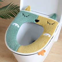 Sunny Bba Su Geçirmez Karikatür Örme Yıkanabilir Banyo Klozet Koltuk Minderi Şanslı Kedi Sarı - Yeşil