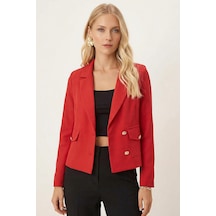 Armonika Kadın Kırmızı Erkek Yaka Kare Cepli Crop Ceket Arm-26k001026