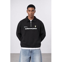 Respire Erkek Not For Everyone Nakışlı Polo Yaka Oversize Sweatshirt Siyah