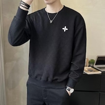 Sonbahar Yeni Erkek Uzun Kollu Kazak Gençlik Trendi Moda Çok Yönlü Rahat Yuvarlak Yaka Tide Erkek Siyah