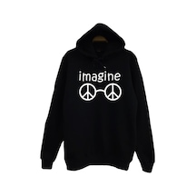 John Lennon Baskılı Kapüşonlu Sweatshirt Siyah