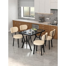 Azra 70x110cm Bendir Mutfak Masası, Mutfak Masası Takımı, Yemek Masası, 4 Krem Sandalye Krem