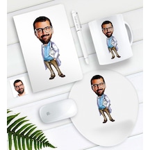 Kişiye Özel Bay Başhekim Karikatürlü Defter Kalem Kupa Mouse Pad