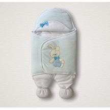 Yenidoğan Kadife Kumaş Ayıcık Nakışlı Şapkalı Kız Erkek Bebek Ayaklı Kundak Bebek Battaniyesi Mavi Çok Renkli