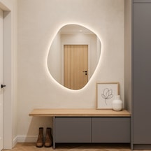 50x61 Cm Modern Asimetrik Led Banyo Aynası Dokunmatik, Dim Edilebilir Günışığı 3000k Sarı