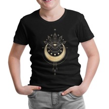 Geometrik - Ay Ve Yıldızlar Siyah Çocuk Tshirt