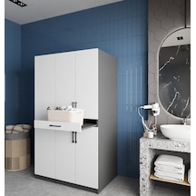 Tina Çamaşır Ve Kurutma Makinesi Dolabı Banyo Dolabı Füme Beyaz Antrasit Beyaz