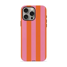 Apple iPhone Uyumlu 15 Pro Vorian Çift Katmanlı Magsafe Kılıf Tangerine Rose Stripe