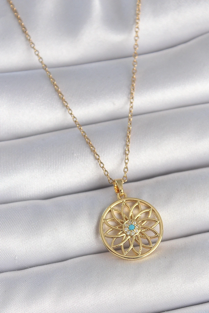 Dodes Dodes 316l Çelik Gold Renk Zincr Mavi Taşlı Lotus Model Kadın Kolye Tg27bko10061 Çok renkli