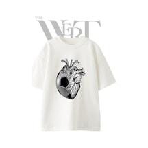 Thewert Heart Soccer Tasarım Baskılı Ünisex Beyaz Oversize T-shirt