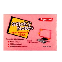 Bigpoint Yapışkanlı Not Kağıdı 75x50mm Neon Kırmızı 12'li Paket