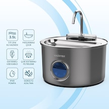 Haustier Wf009ls-m Otomatik Kedi Su Çeşmesi,kedi Su Sebili, Su Pınarı 3.5lt Geniş Hazne, Sus304 Çelik, Çok Katman