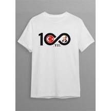 100. Yıl Atatürk Baskılı Unisex T-shirt Hy01 Beyaz