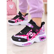 Papucumun Dünyası Çocuk Cırt Bantlı Kalın Tabanlı Piksel 3d Desenli Craft Tarzı Sneaker Pembe