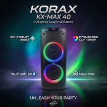 Korax Kx-max 40 450w Akülü Taşınabilir Parti Hoparlörü - Kablosuz Mikrofonlu, Tws, Led Işıklı Karaoke Ses Sistemi
