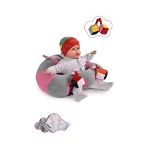 Oyuncaklı Bebek Oturma Destek Minderi - Devrilmez Bebek Koltuğu - Büyük Bebek Oturağı Gri Pembe