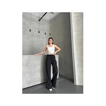Asur Boutique Asur Butik Kadın Çizgili Poliviskon Kumaş Yüksek Bel Pantolon Siyah