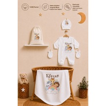 Pia Baby İsim Baskılı Erkek Bebek Hastane Çıkışı Battaniyeli Tulum Takımı %100 Pamuk Kıyafet Kesesi Yeni Doğan Bebek Hediyesi 1044btk3x Ekru