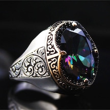 Gümüş Mistik Topaz Mikrotaş Işlemeli Özel Seri Erkek Gümüş Yüzük