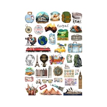 42 Adet Vintage Voyager Seyahat Travel Sticker Seti - Etiket Seti Scrapbook Bullet Journal Çok Renkli