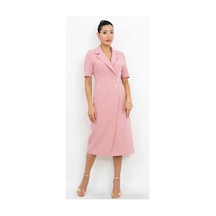 Dorne Moda Blazer Yaka Düğme Detaylı Midi Elbise Pembe Pembe