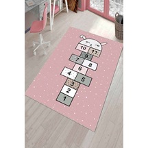 Pembe Kaymaz Tabanlı Seksekli Tavşanlı Çocuk Halısı Ar824n11