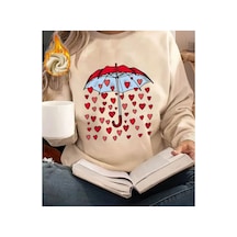 Herkesemoda Kalpler Baskı Detaylı Bisiklet Yaka Sweatshirt Bej