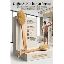 Uzun Saplı Doğal At Kılı Selülit Karşıtı Vücut Fırçası Peeling Masaj Aleti Selülit Fırçası 723198