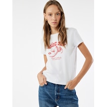 Koton Pamuklu Slim Fit Kısa Kollu Bisiklet Yaka Tişört Ekru 5sal10896ık