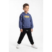 Toontoy Kids Toontoy Erkek Çocuk Kapüşonlu Swag Baskılı Eşofman Takım İndigo