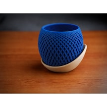 3d Baskı Küre Saksı - Kafes Dokulu İki Parçalı Dekoratif Saksı - Mavi-bej