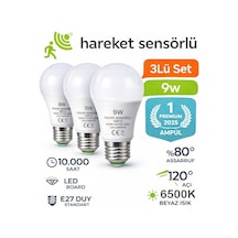 Hareket Sensörlü Led Lamba 3 Adet Let Ampül Beyaz Işık 9w %80 Tasarruflu Otomatik Yanıp Söner
