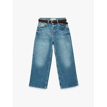 Koton Kemerli Pamuklu Normal Bel Cepli Geniş Paça Denim Pantolon - Wide Leg Jean Orta İndigo 6sal40297md